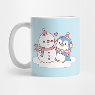 Cute Penguin Building A Snowman Mug